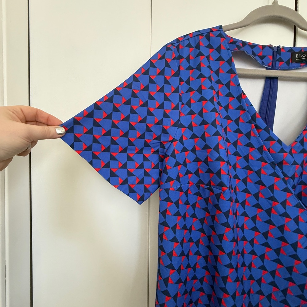 ELOQUII Blue and Red Geometric Romper with Skort Front - Picture 3 of 4